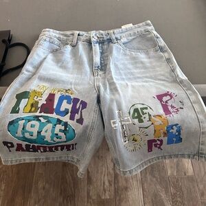 Graphic Denim Shorts with Colorful Print